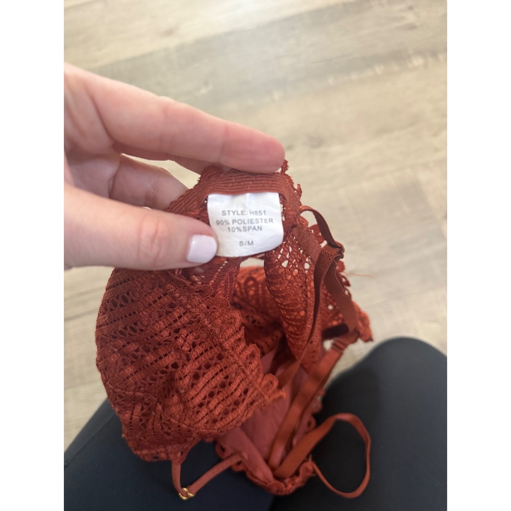 Boho Rust‎ Lace Longline Bralette - Geometric Strappy Detail - S/M - Picture 3 of 3